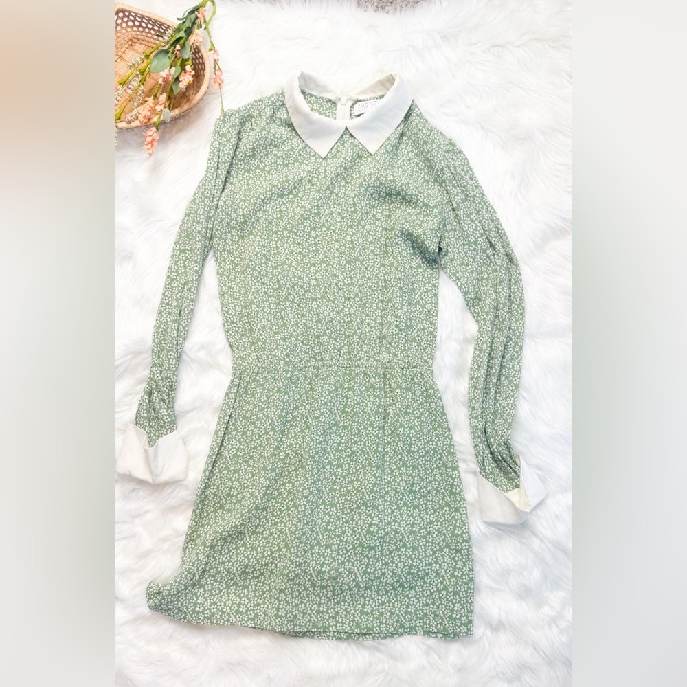 Christy Dawn Womens Small Dress Green A Line Mini Collared Daisy Floral